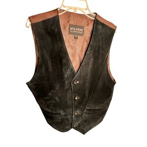 Wilsons Leather Mens XL Black Suede Vest Vintage Western Biker Lined